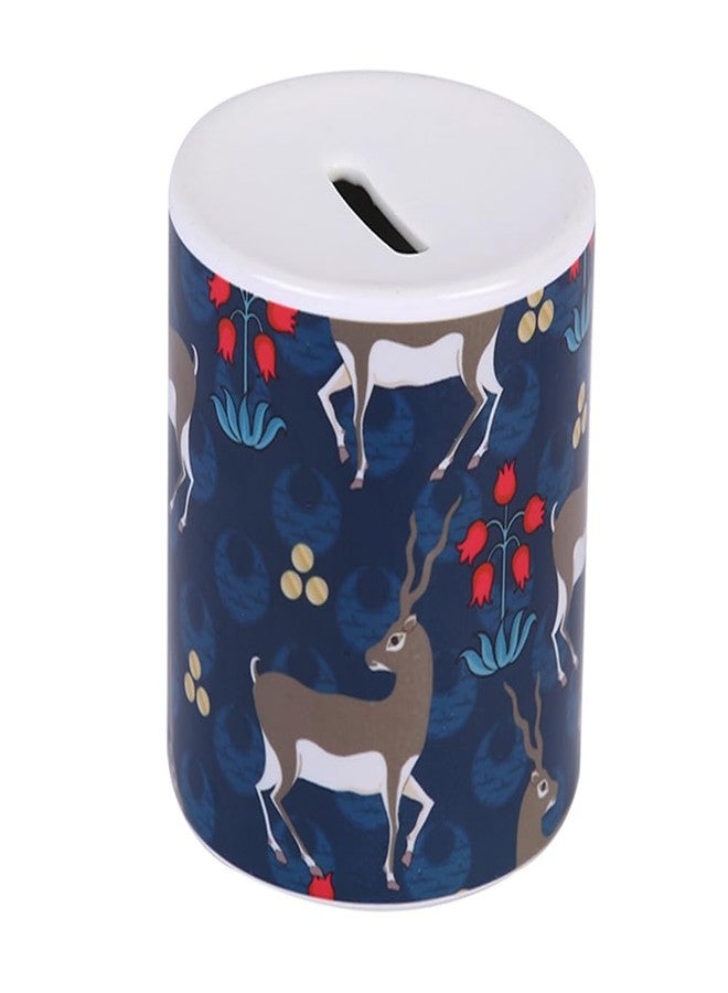 PentaDeco Dark Blue Floral Ceramic Money Box | 4-Inch Aesthetic Piggy Bank | Premium Home Decor Coin Bank for Kids & Adults - Image 5